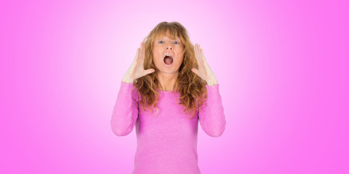 Woamn Adult Isolated In Pink Background