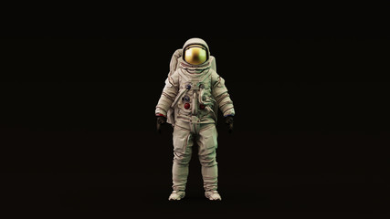 Astronaut with Gold Visor and White Spacesuit with Light Yellow and Green Moody 80s lighting Front 3d illustration 3d render