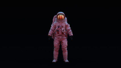 Astronaut with Gold Visor and White Spacesuit with Pink and Blue Moody 80s Sci-Fi lighting Front 3d illustration 3d render © paul