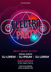 Electro party colorful flyer template vector in violet color