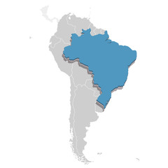 Vector illustration of Brazil in blue on the grey model of South America map