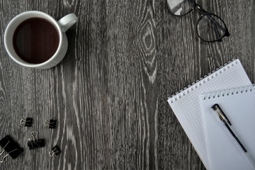 office items on a wooden table