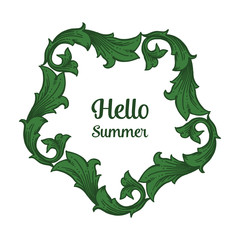 Vector illustration beautiful flower and green leaves frame texture for lettering hello summer hand drawn
