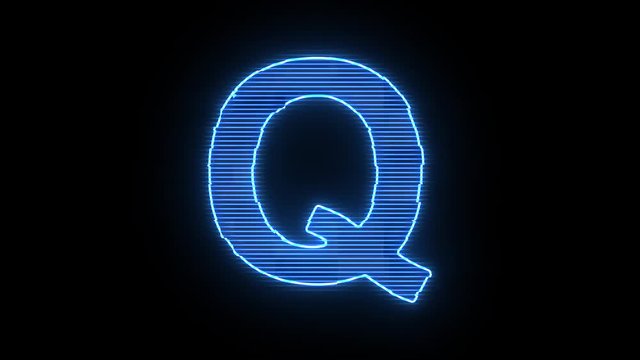 Alphabet letter Q blue hologram distorted text 4K animation