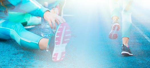 woman on the running track, collage of running exercises