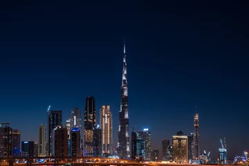 Behang Burj Khalifa Dubai cityscape at night