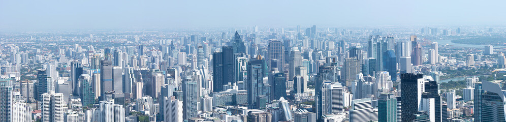 Aerial panoramic view of skyscrapers in Bangkok city, Thailand.