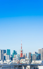 city skyline of tokyo bay, tokyo tower in odaiba, Japan