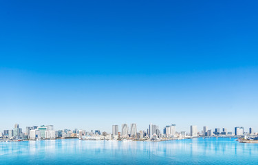 panoramic city skyline of tokyo bay in odaiba, Japan