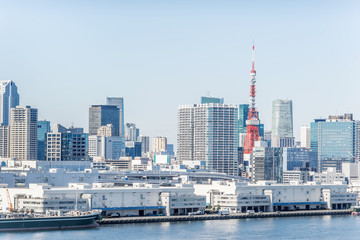Fototapeta na wymiar city skyline of tokyo bay, tokyo tower in odaiba, Japan