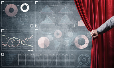 Business success strategy concept presented by infographs on concrete wall