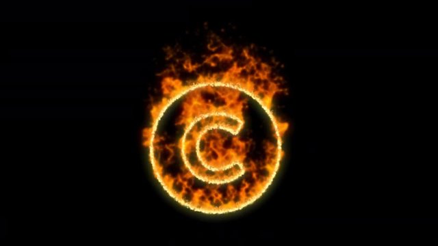 copyright symbol inflames. Then disappears. In - Out loop. Alpha channel Premultiplied - Matted with color black