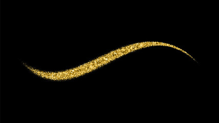 Wave Gold Glitter Texture Isolated On Black. Shiny Particles Light. Celebratory Background. Golden Explosion Of Confetti. Vector Illustration, Eps 10.