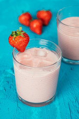 Vegan strawberry smoothie with almond milk and silken tofu