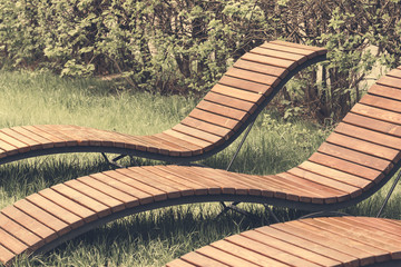 Spring loungers for relaxing in a public park 
