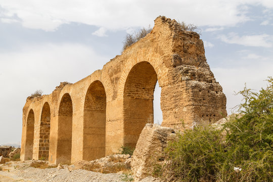 Ruins of the Roman aqueduct providing water to the ancient Carthage town, Tunisia