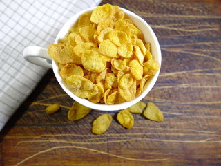 Bowl of Cornflakes.Healthy Breakfast. Top view