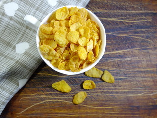 Bowl of Cornflakes.Healthy Breakfast. Top view