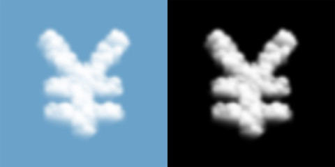 Currency JPY (Japanese Yen) sign and symbol Cloud or smoke pattern, Business finance concept illustration isolated float on blue sky background with opacity mask, vector eps 10