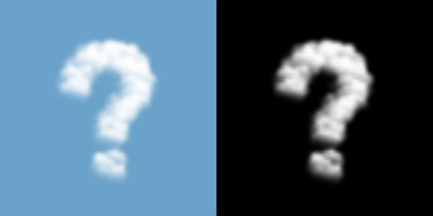 Question mark sign and symbol Cloud or smoke pattern, Doubt concept design illustration isolated float on blue sky background with opacity mask, vector eps 10