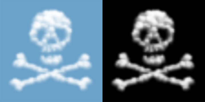 Skull and crossbones sign and symbol Cloud or smoke pattern, Danger concept design illustration isolated float on blue sky background with opacity mask, vector eps 10