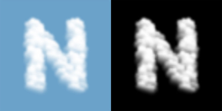 Alphabet uppercase set letter N, Cloud or smoke pattern, illustration isolated float on blue sky background, with opacity mask, vector eps 10