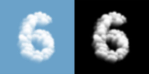 Alphabet set letter number six or 6 Cloud or smoke pattern, illustration isolated float on blue sky background, with opacity mask, vector eps 10
