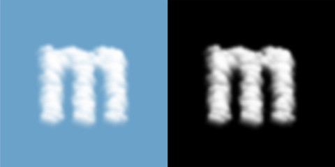 Alphabet lowercase set letter m, Cloud or smoke pattern, illustration isolated float on blue sky background, with opacity mask, vector eps 10