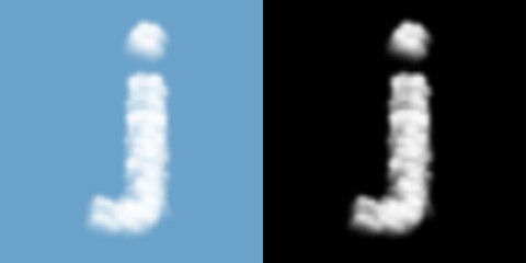 Alphabet lowercase set letter j, Cloud or smoke pattern, illustration isolated float on blue sky background, with opacity mask, vector eps 10