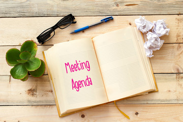 Writing text showing Meeting Agenda. Business concept