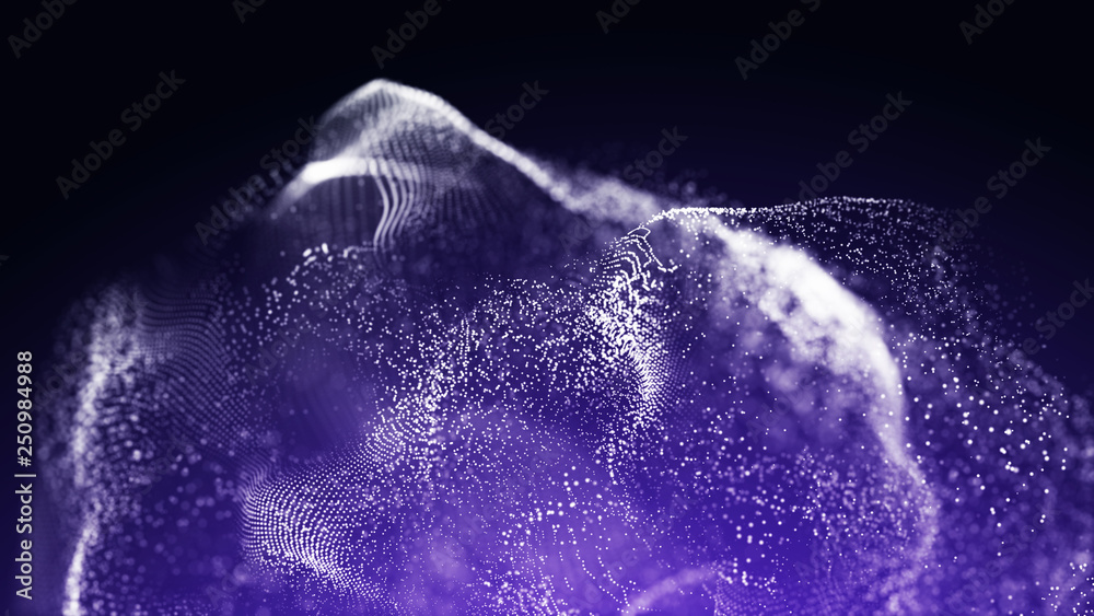 Poster Futuristic orbit in space. Abstract system of science and technology in form of sphere. Array with dynamic particles. 3D rendering.