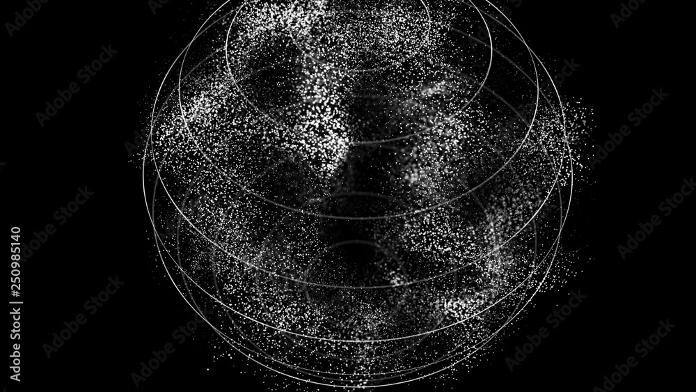 Poster Futuristic orbit in space. Abstract system of science and technology in form of sphere. Array with dynamic particles. 3D rendering.