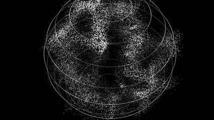 Futuristic orbit in space. Abstract system of science and technology in form of sphere. Array with dynamic particles. 3D rendering.