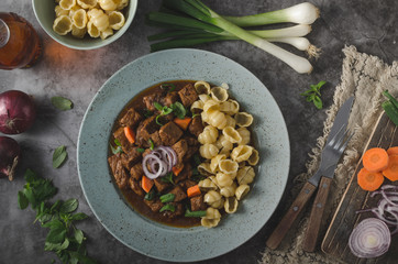 Goulash stew slow cook with pasta