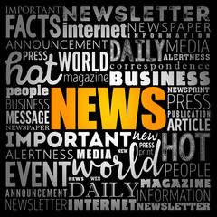 NEWS word cloud collage, business concept background