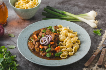 Goulash stew slow cook with pasta