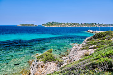 Beautiful beach and rocky coastline landscape in Greece