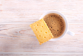 Fototapeta na wymiar Homemade cracker and cup of coffee