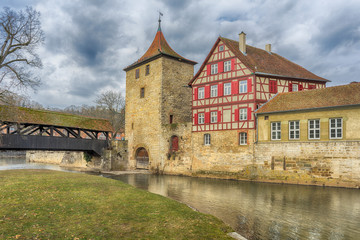Naklejka premium Schwaebisch Hall, Germany - 19 February 2019: The streets of Schwaebisch Hall