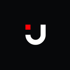 IU letter minimal logo vector. Red & White colour on black background