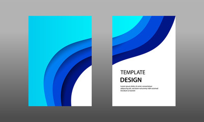 Back and Front document mock up and cover template, wave fluid blue layered in paper cut topographic style.