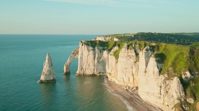 Amazing time-lapse video of picturesque landscape of natural cliffs Aval of Etretat and beautiful famous coastline, Normandy, France.