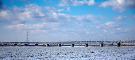 Russia. Khabarovsk. Bridge over the Amur river. Winter