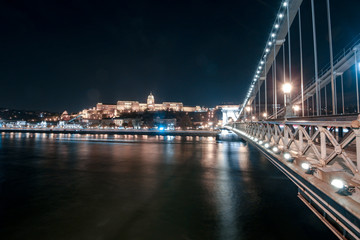 Fototapeta na wymiar Chain bridge on danube river in budapest city hungary with Buda Castle Royal Palace on Hill Hungary