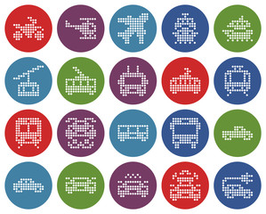 Round dotted icons set of some transport facilities..