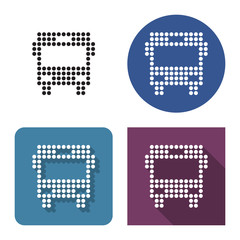 Dotted icon of bus  in four variants. With short and long shadow