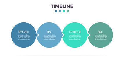 Business infographics. Timeline with 4 steps, options, circles. Vector template.