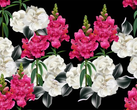 Flower seamless pattern .Snapdragon and begonia -vector