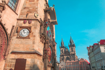 Fototapeta na wymiar Prague Old Town Square Czech Republic, sunrise city skyline at Astronomical Clock Tower