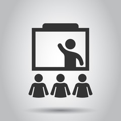 Training education icon in flat style. People seminar vector illustration on white background. School classroom lesson business concept.